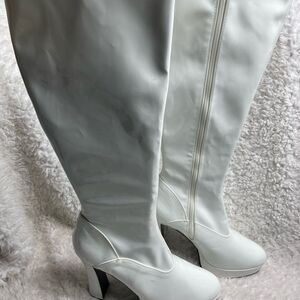 Pleaser Electra white patent platform 5.1/4” heels knee high boots SZ15